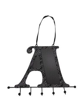 Black Silver Glitter Monogram A Jewelry Holder 6 Hooks And Hanging Strap